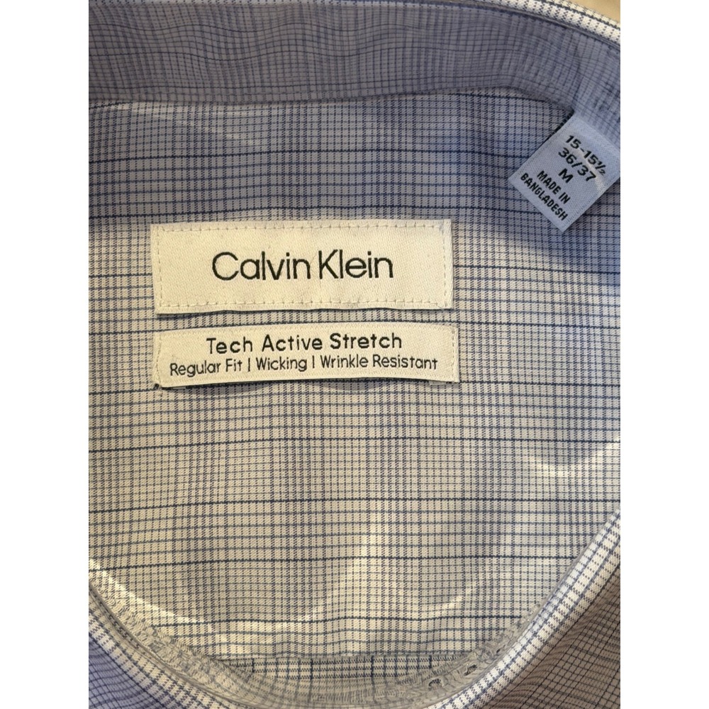 Calvin Klein Tech Active Stretch Mens Regular Fit Dress Shirt Blue Grid Classic - Picture 2 of 5